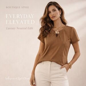 🤎 Vintage Rose Caramel Keyhole Top | Size M | Feminine Detail